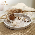 Hanobe 2Pcs Round Decorative Trays with Garland Coffee Table Decor, White - Image 3