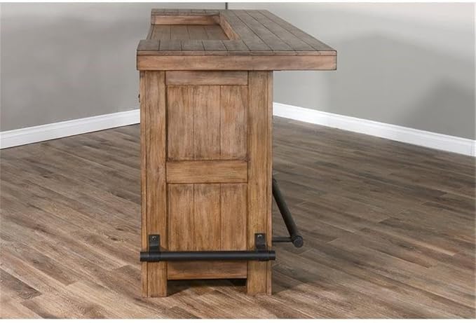 Pemberly Row 80" Farmhouse Wood Home Bar Unit, Stemware Rack, Wine Storage - Image 10