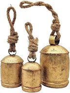 Shabby Chic Vintage Country Style Rustic Metal Bells Set of 3 Hanging Harmony Giant Cow Bells on Rope by SPARKLEDREAMS