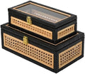 Black Rattan Decorative Wood Storage Boxes with Glass Lids Set of 2 by DECOR4SEASON