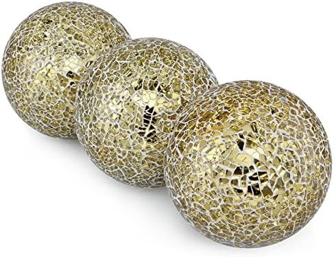 MDLUU 4" Decorative Orbs, Mosaic Sphere Balls, Centerpiece Balls for Bowls, Vases, Dining Table Decor, Pack of 3 (Gold) - Image 2