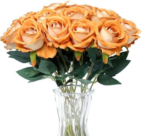 SITUMEIZI 15PCS Artificial Roses Silk Flowers Fake Roses Realistic Bouquet Long Stem with Gift Box for Mother's Gift Day Home Party Wedding Decorations(Gold) by SITUMEIZI