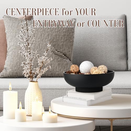 Deobath Large Resin Pedestal Decorative Bowl - Modern Handicraft Bowls for Home Decor - Fruit Bowl for Kitchen Counter - Key Bowl for Entryway Table,Matte Black - Image 6