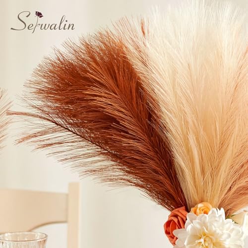 Serwalin 60PCS 17.7" Orange Pampas Grass Decor for Vase Filler Home Decor - Image 3