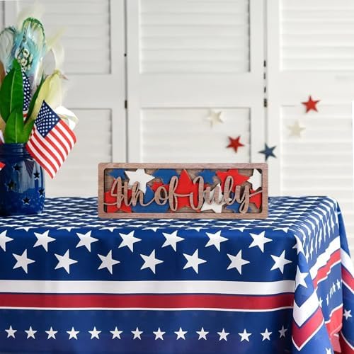 COCHIE Vintage 4th of July Decorations for Office, Home, Table, Mantel, Shelf, Desk, 4 x 11 Inch USA Flag Star Sign, Wooden Fourth of July Decor, Farmhouse Red Blue White Patriotic Centerpiece (Star) - Image 7