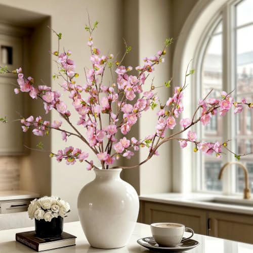 Pink Cherry Blossom Branches Artificial Plum Blossom Fake Flowers Artificial Flowers Silk Flowers 4PCS 35.4'' Long Stem Artificial Flowers for Tall Vase for Indoor Home Decoration,No Vase - Image 5