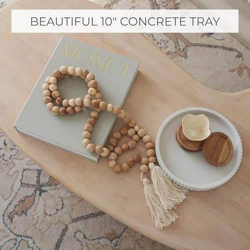 Decorative Concrete Tray & Book Decor Set - Scalloped Tray & Linen Box - Image 5