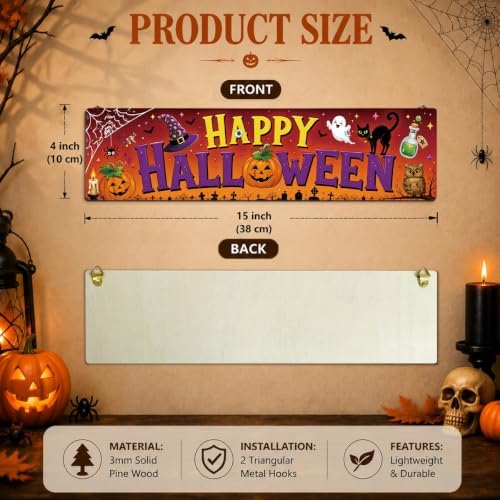Funny Halloween Sign, 3 Pcs Pumpkin Hanging Signs, Rustic Wood Wall Decor - Image 2