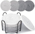 OIAHOMY 8 Pcs Coasters with Holder for Beer, Coffee, Woven Cotton Coaster Set for Table Decor for Kitchen, Bar, Dining Room, Living Room, Housewarming Gifts - Grey by MasterofSpaceOptimization