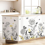 Black Yellow Flower Wall Decals, 3 Sheets Sketch Garden Floral Wall Stickers Simple Line Wildflower Grass Butterflies Art Decor Bedroom Bathroom Hallway Sofa Gifts for Mom(11.8x35.4 in/Sheet) - Image 5