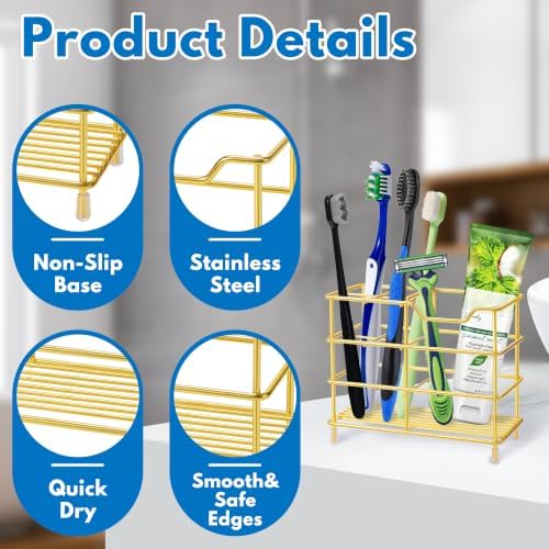 Urbanstrive 304 Stainless Steel Bathroom Toothbrush Holder Toothpaste Holder Stand Bathroom Accessories Organizer, Gold - Image 7