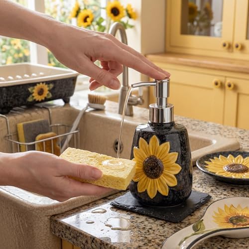 4 Pcs Sunflower Kitchen Decor Ceramic Soap Dispenser Set - Image 4