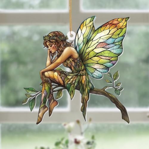 Stained Glass Fairy Ornament – Acrylic Suncatcher Window Hanging, Woodland Fantasy Decor, Christmas Tree Ornament 2026, Car Rearview Mirror Charm, Gift for Fairy Lovers, Women, Girls, Teachers(Sun-10) - Image 7