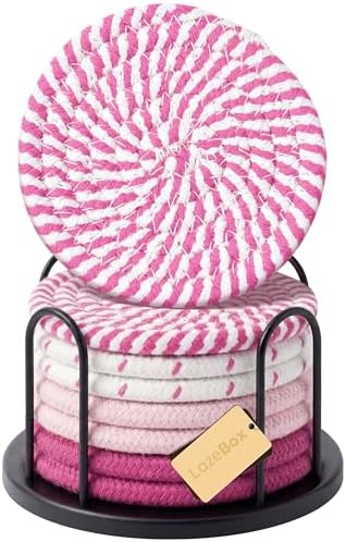 Lazebox Coasters Set of 8 for Drinks, 4 Inch Large Coasters for Coffee Table, Tabletop Protection for Hot & Cold Drinks, Versatile Coasters for Home Decor, Non-Slip & Easy to Clean, Pink by Lazebox