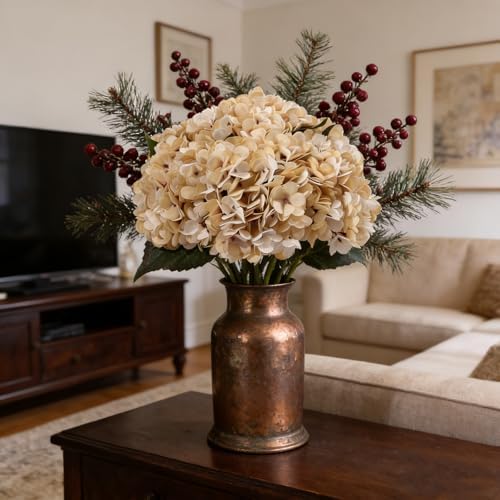 Kimura's Cabin 6pcs Hydrangea Artificiales Flowers Faux Hydrangeas,Cream - Image 4