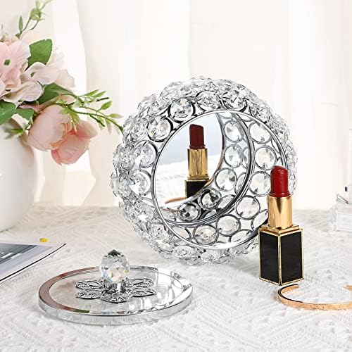 Hipiwe Crystal Jewelry Trinket Box with Glass Lid Silver Mirrored Treasure Box Decorative Jewelry Box Ring Earrings Necklace Storage Keepsake Box Gift for Women - Image 3