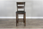 Pemberly Row Set of 3 Wood Bar Unit and 2 Ladderback Barstool in Dark Brown - Image 9