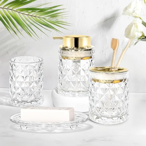 CERBIOR Bathroom Accessories Set, 4 PCS Glass Bathroom Set,Golden White - Image 7