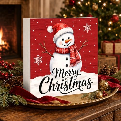 Christmas Decorations Cute Snowman Merry Christmas Wood Box Sign - Image 3