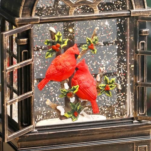 Cardinal Snow Globe Lantern Christmas Snow Globes Arched Window Shape Christmas Decorations Indoor for Home Timer Christmas Music Box, USB and Battery Powered - Image 6