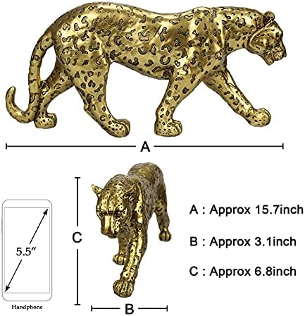 Modern Polyresin Cheetah Figurine Home Décor Realistic Antique Classical Leopard Statues Living Room Decor Ornament Figures，Gold 7.1" H…… - Image 2