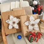10 PCS Glitter Poinsettias, 8.7" Artificial Christmas Flowers, Cream White - Image 2