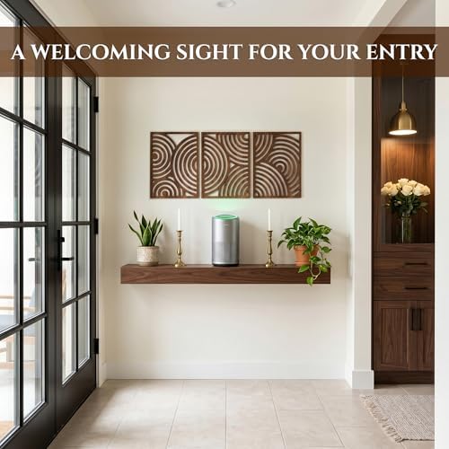 qmmp Modern Wooden Wall Sculptures - Set of 3 - Home Decor Accent - Large Wall Art for Living Room, Bedroom, Office - Easy Installation (Walnut, Medium - Orbit) - Image 3