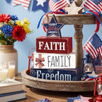 Moucuny 4 Pcs Patriotic Wooden Block Sign July 4th Table Star Decor - Image 2