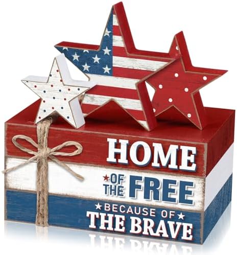 Geelin 4 Pcs Veterans Day Patriotic Table Decoration Wooden Book Stack Sign by Geelin