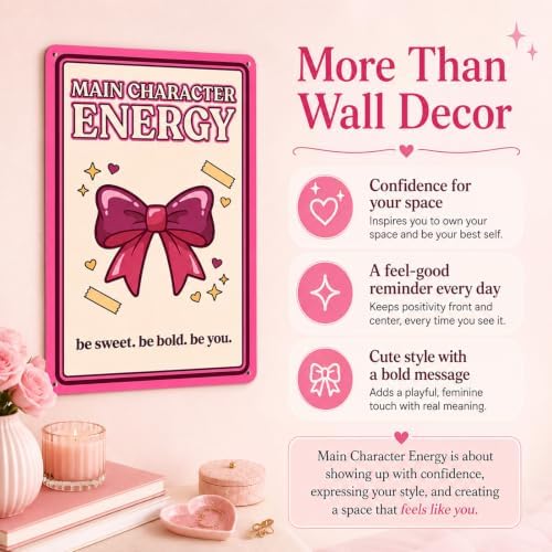 Pink Bow Aluminum Sign, Main Character Energy Decor, 8x12 Inch - Image 3