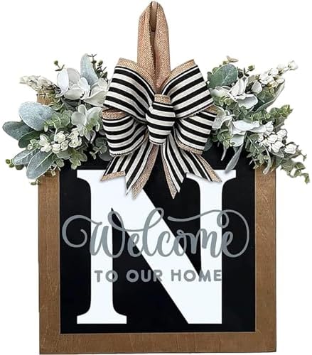 Last Name Front Porch Decor, Welcome Sign Door Wreath, Outdoor Decorations, 26 Letter Hanging Monogram (N) for All Seasons by ELEFOCUS