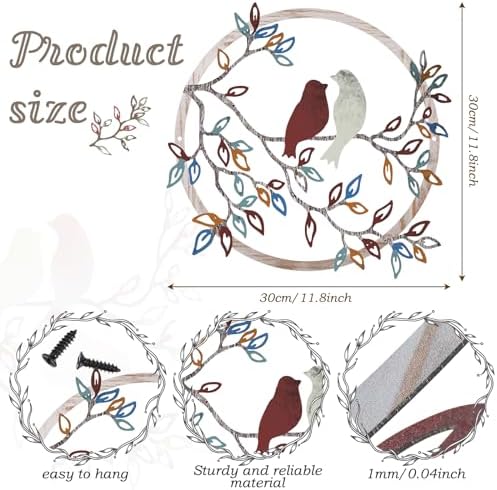 Ferraycle Metal Wall Art Bird on Tree Branch Silhouette Bird Hanging Ornament Porch Wall Decor for Living Room Outdoor Garden Bedroom Office Housewarming Party Decoration(Vintage Color) - Image 2