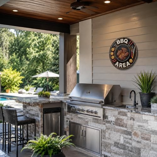 BBQ Area Metal Sign 8x8in Round Retro Plaque for Backyard Grill Wall Decor Outdoor Cooking Gift - Image 6