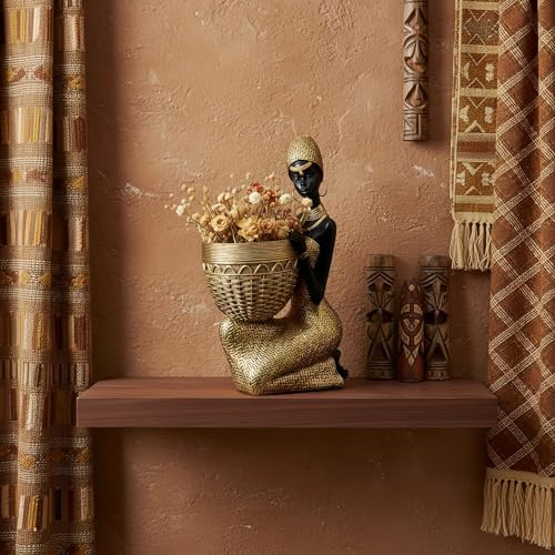 Lescafita African Tribal Woman Seated Statue with Basket - Image 2