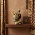 Lescafita African Tribal Woman Seated Statue with Basket - Image 2