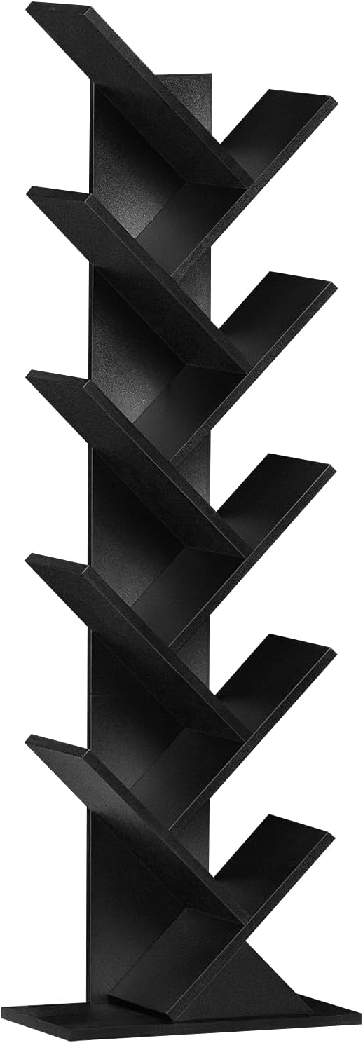 SHEEPAM 10 Tier Tree Book Shelf, Floor Standing Wood Bookshelf by SHEEPAM