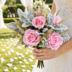 Faux Flowers in Vase Pink Roses Floral Arrangements for Home Decor - Image 3