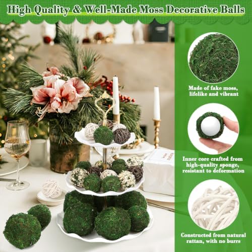 Lezmarket 18 Pcs Decorative Moss Balls for Centerpiece Bowls Assorted Sizes - Image 5