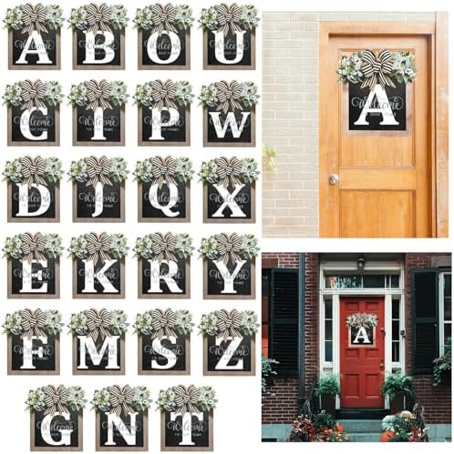 Last Name Front Porch Decor - Welcome Sign With 26 Letter Monogram (H) - Outdoor Decorations for All Seasons - Image 2