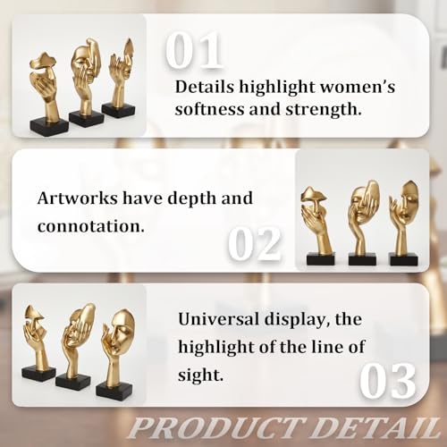 Gold Decor Thinker Statues Set of 3,Golden Abstract Face Resin Sculptures,Home Decor Accents,Office Bookshelf Decor, Shelf Side, Table Decorations for Living Room, Gift for Friends (gold-3Pcs) - Image 5