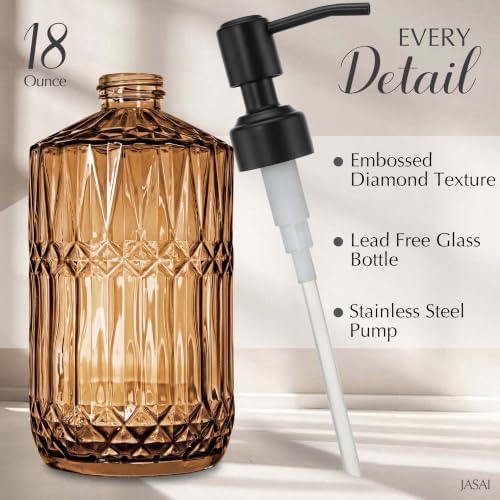 JASAI 18Oz Amber Glass Soap Dispenser with Black Pump for Bathroom. - Image 2
