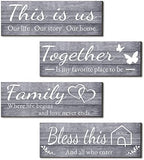 Joyhawk 4 Pieces Wall Decor Signs, THIS IS US, TOGETHER, BLESS THIS HOME, FAMILY Rustic Wooden Farmhouse Wall Art Décor For Living Room Bedroom Kitchen, , 4.7 x 13.8 Inch(Grey) by JOYHAWK-DesigningaBetterLife