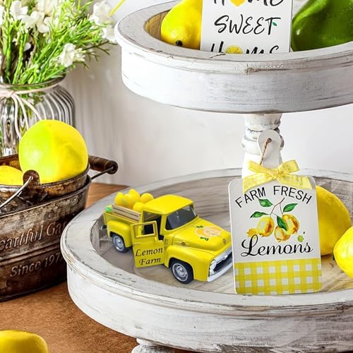 Lemon Decor Vintage Truck Decor Mini Lemons & Wooden Crate, Yellow - Image 6