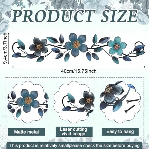 Wesiti Metal Flower Wall Art Decor Vintage Wrought Scroll, Blue - Image 2