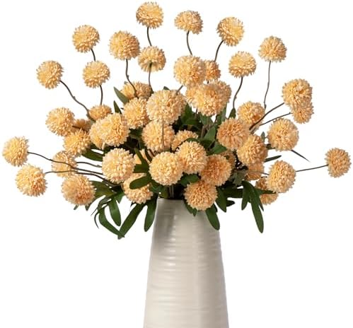 10Pcs 20.5" Artificial Pompon Mum Silk Flower Stems, Fake Chrysanthemum Ball Faux Flowers for Vase, Fall Floral Stems for Indoor Home Decor Wedding Centerpieces, Orange (No Vase) by ENALGRE