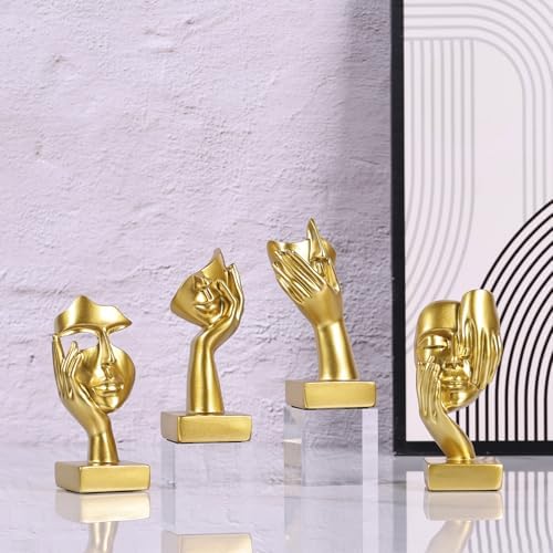 Gold Abstract Thinker Figurine Set of 4, Home Art Face Small Statue for Accents Decor Women Bedroom Shelf Bookcase Room Desk, TV Stand, Coffee Table Decor, Art Sculpture Gifts for Women (Gold) - Image 6