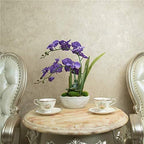Large Silk Potted Orchid Arrangement in Oval Ribbed Ceramic Pot, Purple - Image 2