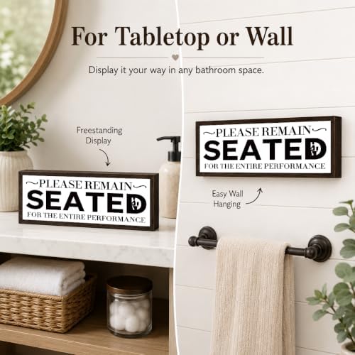 Funny Bathroom Wood Sign, Please Remain Seated for The Entire Performance, Humorous Wood Bathroom Decor, Funny Farmhouse Bathrooms Wall Decor, Rustic Solid Wooden Sign, Farmhouse, 9.5 x 3.1 Inches - Image 2