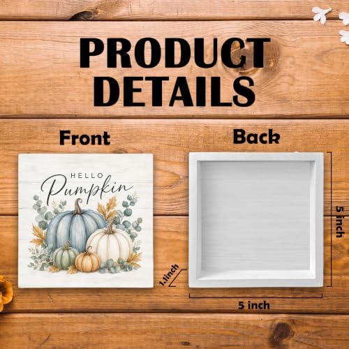 Fall Pumpkin Eucalyptus Botanical Wood Box Sign Desk Decor 5X5 - Image 7