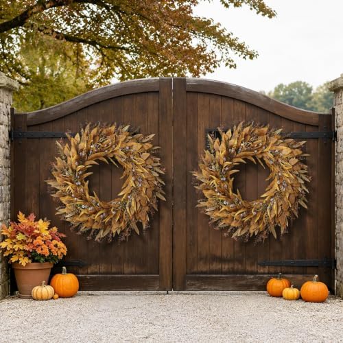 32" Artificial Fall Eucalyptus Wreath with Seeds for Front Door(Orange) - Image 3